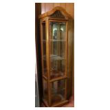 Lighted oak & glass curio cabinet, 19" x 14" x 78"