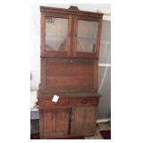 Antique walnut drop front secretary hutch with