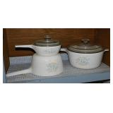 1988 Corning Country Cornflower baker & sauce pans