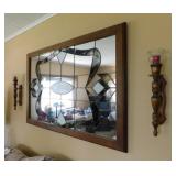Framed stained glass geometric mirror, 51" x 34" -