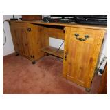 Wooden rolling craft desk, 63.5" x 19.5" x 28",