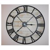 Metal & wood wall clock, 28" diam.