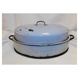 Large antique enamelware roaster, 18' wide -