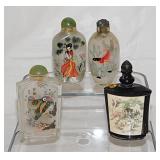 4 glass Asian perfume bottles, tallest is 3.5'