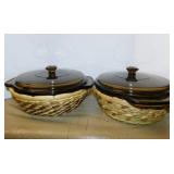 Two 1980's Anchor Hocking Harvest Amber 1.5 qt.
