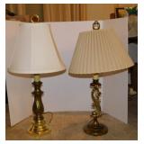 2 lamps w/ shades: One 28' tall - 1 w/ carved