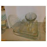 Glass mixing bowls & bakeware" Pyrex 10" pie
