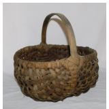 Antique hand woven splint oak buttock basket w/