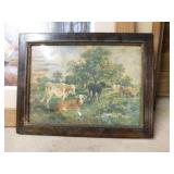 Vintage Cattle in the Meadow Land w/ frame, 16.5"