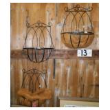 3 wrought iron wall mounted planters w/ faux