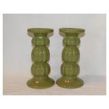 3 ceramic candle holders: Pair of green
