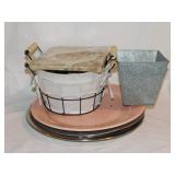 2 stainless steel & 1 ceramic platter - 2 metal