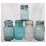 5 vintage Ball Mason glass canning jars w/ lids