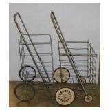 2 vintage folding wire utility carts, largest is
