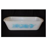Vintage Glasbake Blue Thistle milk glass loaf pan