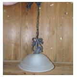 Wrought iron & satin glass pendant swag lamp w/