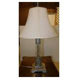 Modern metal & glass table lamp w/ fluted linen