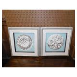 2 celadon & mocha rosette prints, double matted &