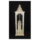 Glass lantern w/ wax pillar candle, 26" tall
