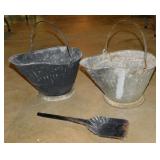 2 galvanized coal scuttle buckets & scoop