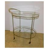 Metal & glass 2 tier rolling patio bar bard, 24"