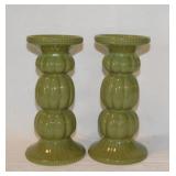 3 ceramic candle holders: Pair of green