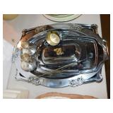 Chrome covered butter dish & serving trays -
