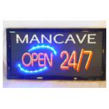 Lighted Man Cave Open 24/7 wall sign, 19" x 10"