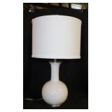 Modern ceramic table lamp w/ linen barrel shade &