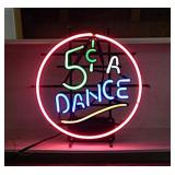 1995 neon lighted 5 Cents A Dance bar sign,