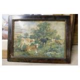 Antique Cattle in the Meadow Land print, framed,