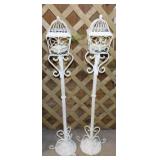 2 vintage metal patio candle lantern lamp posts,