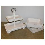 Stressed wood 2-tier dessert stand w/ 2 square