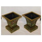 4 metal & ceramic patio planters, 8" and 12" tall