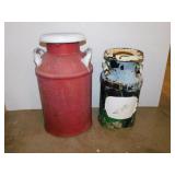 2 vintage rustic milk cans, tallest is 23"