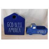 Rae Dunn: Patriotic God Bless America house,