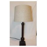 Modern table lamp w/ linen barrel shade, 28" tall