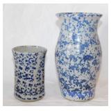 2 signed & dated spongeware pottery crock vases,