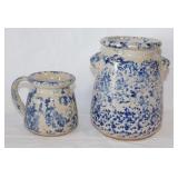 Spongeware pottery mug & kitchen utensil crock,