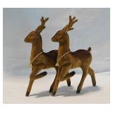 Vintage Christmas: 2 flocked reindeer w/ bells,