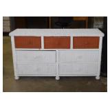 Vintage wicker 7 drawer dresser, 55" x 17" x 30"