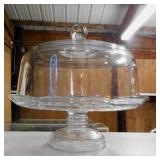 Glass pedestal cake stand w/ dome, 12" diam.