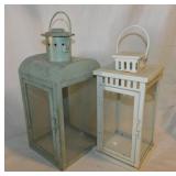 2 rustic metal lantern frames, tallest is 14"