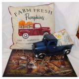 Fall & Autumn dï¿½cor: Farm truck pumpkin pillow -