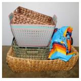 7 storage baskets: 2 wicker - 4 plastic - 1 wire