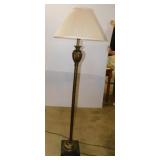 Modern floor lamp w/ linen shade & finial, 62"