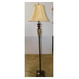Modern floor lamp w/ linen shade & finial, 62"