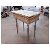 Antique handmade wood table w/ rope border, 28" x
