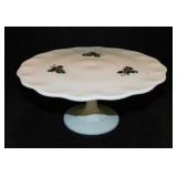 Vintage Indiana milk glass Holly & Berry pedestal