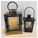 Two candle lanterns, one w/ flameless pillar